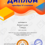 65000820 – 1548142. Диплом 3 степени Ахматшин Тимур
